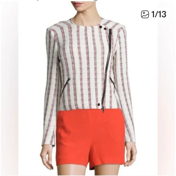 Veronica Beard MARA Striped Tweed Moto Zippered Jacket Size 2 - Picture 1 of 7